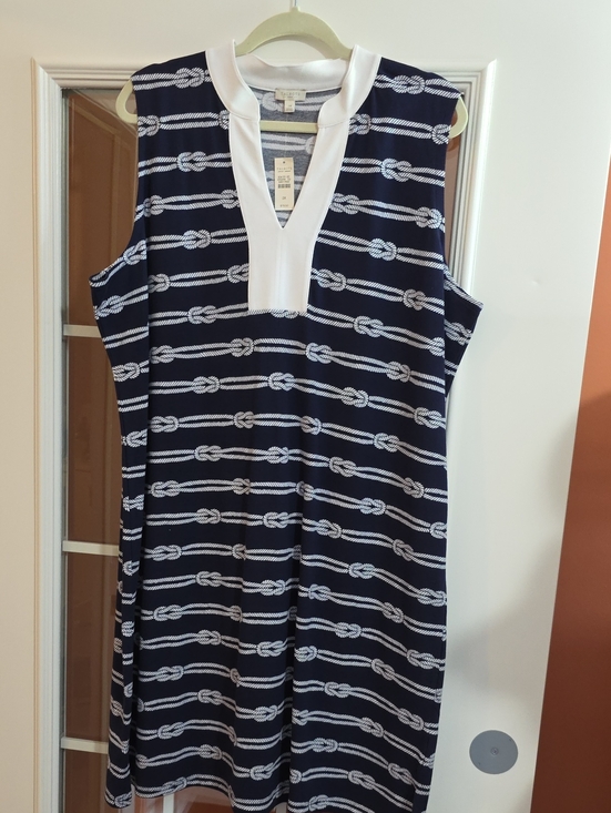 Talbots Dresses & Skirts - Talbots Navy and White Sleeveless Rope-Print Shift Dress